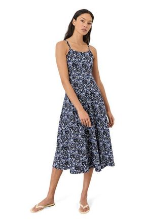 Pact Fit & Flare Midi Dress Made With Organic Cotton in Paradise Petals Navy Blue at Nordstrom, Size Xx-Large P
