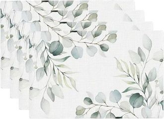 OEM Manteles Individuales Con Estampado Floral - Lino - Varios Colores - Manteles Individuales Grandes - 45x30cm - Juego De 4