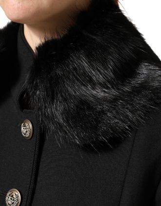 Dolce & Gabbana Womens Black Fur Shawl Neck Wrap Cover Collar Scarf Rat Mousquet