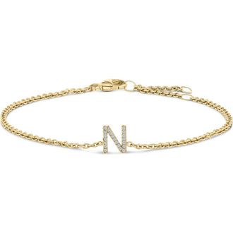 House of Brilliance 10K Gold Diamond Accent A-Z Initial Charm and Link Bracelet in Yellow | N at Nordstrom