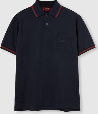 Gucci Cotton Polo Shirt With Embroidery, Size XXXL, Blue, Ready-to-wear