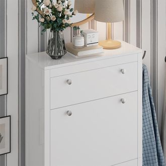 Vicco Armario Para Zapatos Aron, Blanco, 60 X 153 Cm 3 Compartimentos