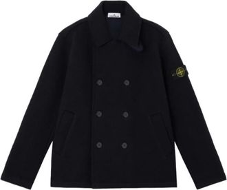 Stone Island Felted RWS Wool Caban - Heren - Zomerjassen - Blauw - XL - Wol - Jassen