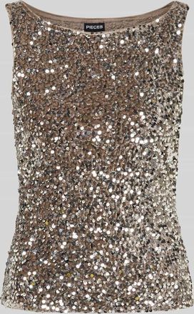 Pieces Regular Fit Paillettentop aus Samt Modell KAM in Taupe, Gr&ouml;&szlig;e S
