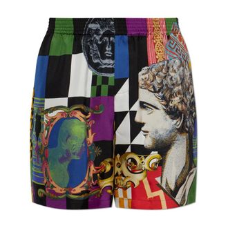 Versace Korte Broeken, Heren, Veelkleurig, S, Patroon Zijden Korte Broek