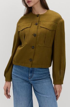 M&S Collection Collarless Jacket in Mossy Brown at Nordstrom, Size 10