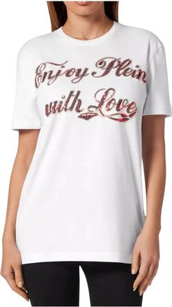 Philipp Plein T-Shirt met Paillettenletters - Dames - T-shirts - Wit - M - Pailletten - Tops