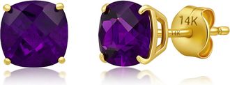 MAX + STONE 14k Yellow or White Gold 6MM Cushion Cut Gemstone Solitaire Gemstone Studs