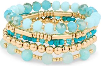 Nordstrom Rack Assorted 5-Pack Stretch Bracelets in Aqua- Gold at Nordstrom Rack