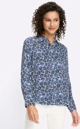 Heine Druckbluse HEINE, Damen, Gr. 34, marine, ecru, bedruckt, 100% Viskose, bedruckt, gemustert, mehrfarbig, Blusen Druckbluse