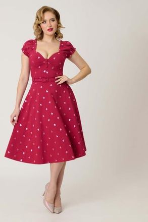 Unique Vintage Ohara Swing Dress in Burgundy W/Pink Hearts at Nordstrom, Size X-Large