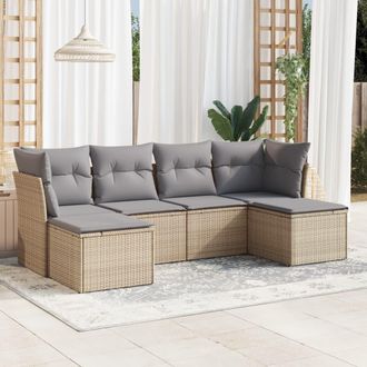 vidaXL Juego De Sof&aacute;s Jard&iacute;n Con Cojines 6 Pzas Rat&aacute;n Sint&eacute;tico Beige Vidaxl
