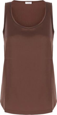 Brunello Cucinelli Top smanicato con paillettes - Marrone