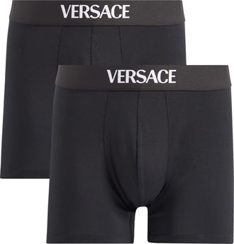 Versace Assorted 2-Pack Essential Logo Stretch Cotton Trunks in Black at Nordstrom, Size 4
