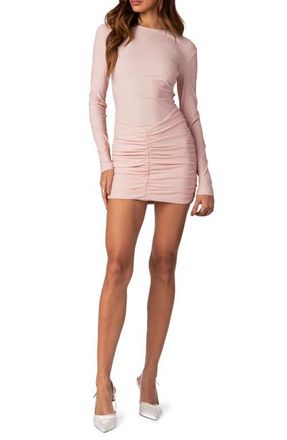 Edikted Dollie Long Sleeve Ruched Minidress in Pink at Nordstrom, Size X-Small
