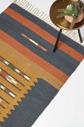 Homescapes Lundi Orange & Blue Kilim Cotton & Jute Rug | Size: 240 cm x 300 cm