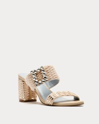 Frances Valentine Womens Betty Raffia With Diamond Brooch Heels Sandal In Natural Gold
