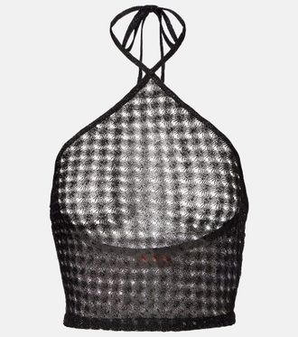 Missoni Open-knit halterneck lam&eacute; crop top