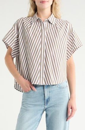 Rag & Bone Maura Stripe Cotton Poplin Button-Up Shirt in Brown Strpe at Nordstrom Rack, Size Large