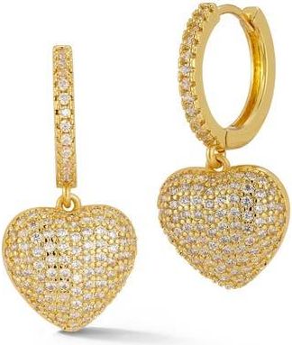 Glaze Jewelry Pav&eacute; Cubic Zirconia Heart Drop Huggie Hoop Earrings in Gold at Nordstrom Rack