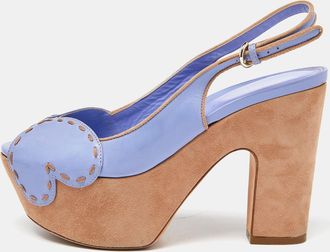 Sergio Rossi Lavender Leather And Alcantara Platform Slingback Sandals