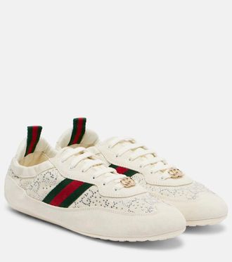 Gucci Gucci Shift embellished suede-trimmed sneakers