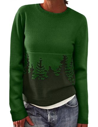 Heekpek Womens Jumpers Crew Neck Knitted Jumper Tops Stylish Alpaca Fair Isle Christmas Jumpers Long Sleeve Loose Fit Autumn Winter Sweater Warm Knitwear Pull