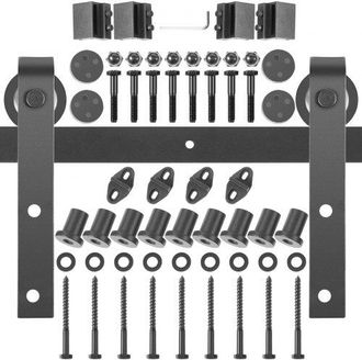 OEM Schiebet&uuml;rbeschlag 366cm L&auml;nge Schiebet&uuml;rsystem Aus Kohlenstoffstahl Schiebet&uuml;ren Komplettset 150kg Tragf&auml;higkeit Laufschienen Set Max. 183cm T&uuml;rbreit