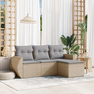 vidaXL Juego De Sof&aacute;s Jard&iacute;n Con Cojines 4 Pzas Rat&aacute;n Sint&eacute;tico Beige Vidaxl
