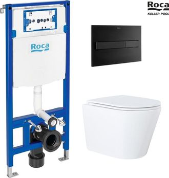 Roca Bastidor Empotrado Roca Duplo One Pack Cisterna Y Pulsador Pl7 Negro Mate Con Inodoro Suspendido Vortex Orion 51,5 Cm Blanco De Koller Pool
