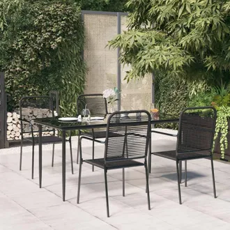 vidaXL Vidaxl - Juego De Comedor Jard&iacute;n 5 Pzas Acero Y Cuerda De Algod&oacute;n Negro
