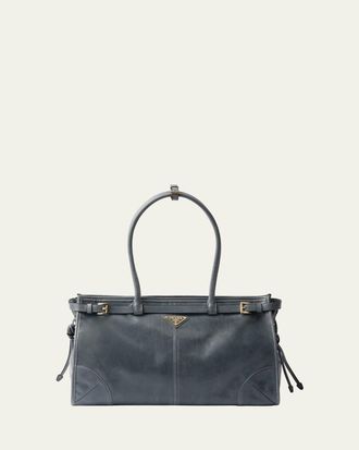 Prada Large Buckle Leather Shoulder Bag