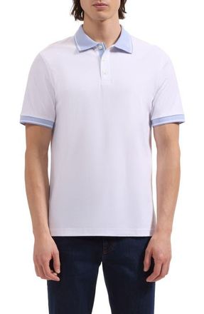 Bugatchi Tipped Pima Cotton Piqu&eacute; Polo in White at Nordstrom, Size Xx-Large