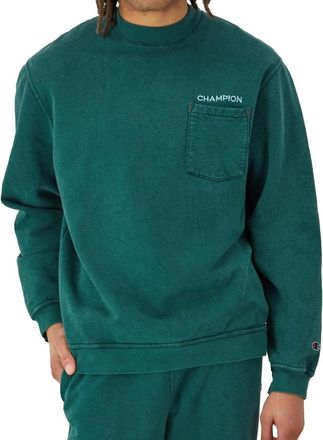 Champion Mens Washed Pocket Crewneck Sweatshirt In Night Green