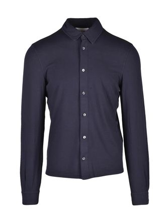 Alpha Studio Navy Blue Cotton Elastane Men Shirt