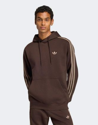 adidas Originals Felpa con cappuccio color caff&egrave; aurora con 3 strisce-Marrone