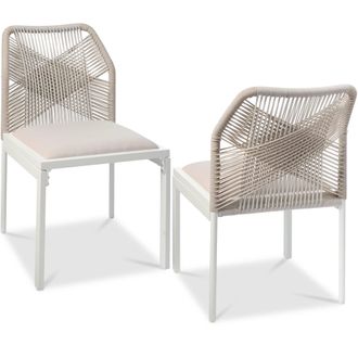 Best Choice Products Set of 2 Indoor/Outdoor Aluminum Woven Side Dining Chairs w/ All-Weather Rope