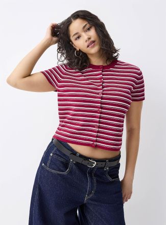 Twik Womens Striped short-sleeve Cardigan Sweater