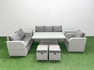 Fimous Patio PE Wicker 8 Seater Outdoor Rattan Furniture Sofa Sets w/ Adjustable Lifting Dining or Coffee Table Reclining Chair Loveseat Sofa 3