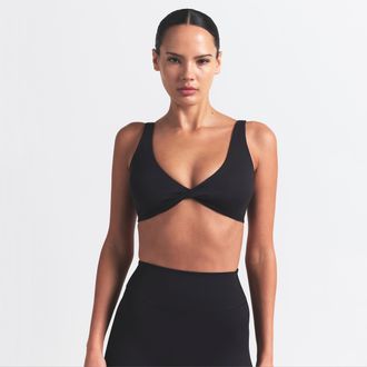 Nike Womens SKIMS Matte Twist-Front Bra in Black | BABRA9481W-OBD