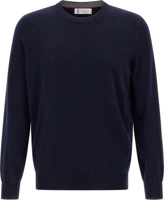 Brunello Cucinelli Cashmere Trui met Ronde Hals - Heren - Cashmere truien - Blauw - 3XL - Truien & Vesten