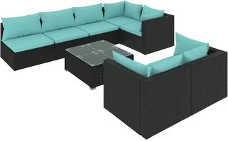 vidaXL Set De Muebles De Jard&iacute;n 8 Pzas Y Cojines Rat&aacute;n Sint&eacute;tico Negro Vidaxl