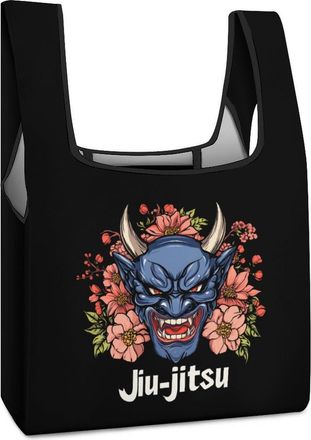 Generic Japanese Demon Oni Mask Jiu-jitsu Shopping Bag Reusable Grocery Tote Bag Foldable Handbag for Travel Picnic