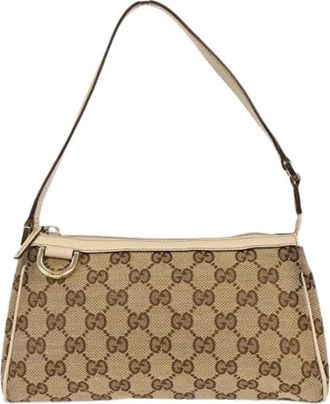 Gucci Pre-owned Shoulder Bags, female, Beige, Size: ONE SIZE Pre-owned Canvas Shoulder Bag