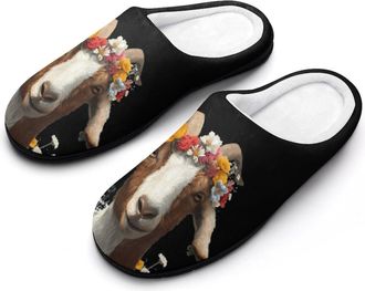 Generic Funny Goat Funny Mens Cotton Slippers Soft Non-Slip Rubber Sole House Slipper Indoor Outdoor