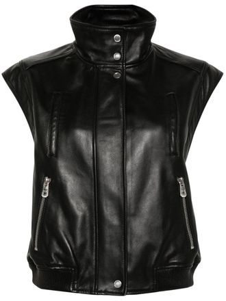 Pinko leather biker gilet - Black