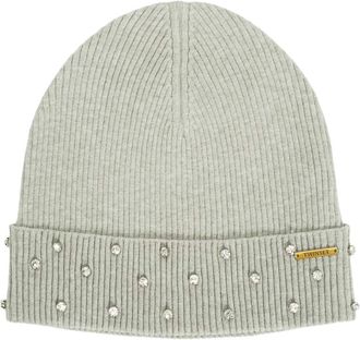 Twinset Grijze gebreide muts met juweelversieringen - Dames - Hoeden - Grijs - ONE Size - Accessoires