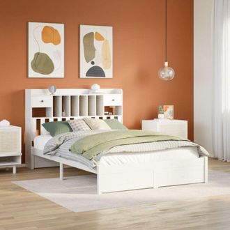 vidaXL Cama Con Estanter&iacute;a Sin Colch&oacute;n Madera Maciza Blanca 140x190 Cm Vidaxl