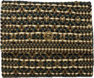 Lola's Bag Womens Woven Long Braided Strap Crossbody Bag In Green/gold