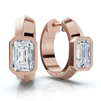 Pompeii3 1 1/3Ct Emerald Cut Brava Bezel Diamond Hoops 5/8 Huggies 14k Gold Lab Grown